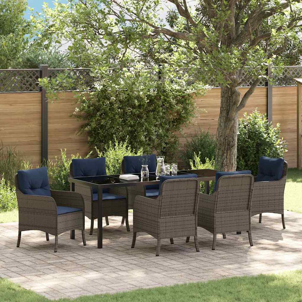 Garden Dining Set with Cushion 7 pcs Grey Poly Rattan