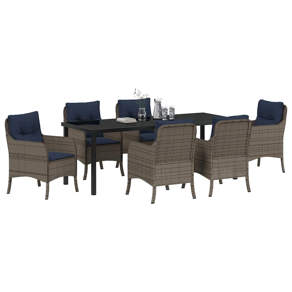 Garden Dining Set with Cushion 7 pcs Grey Poly Rattan