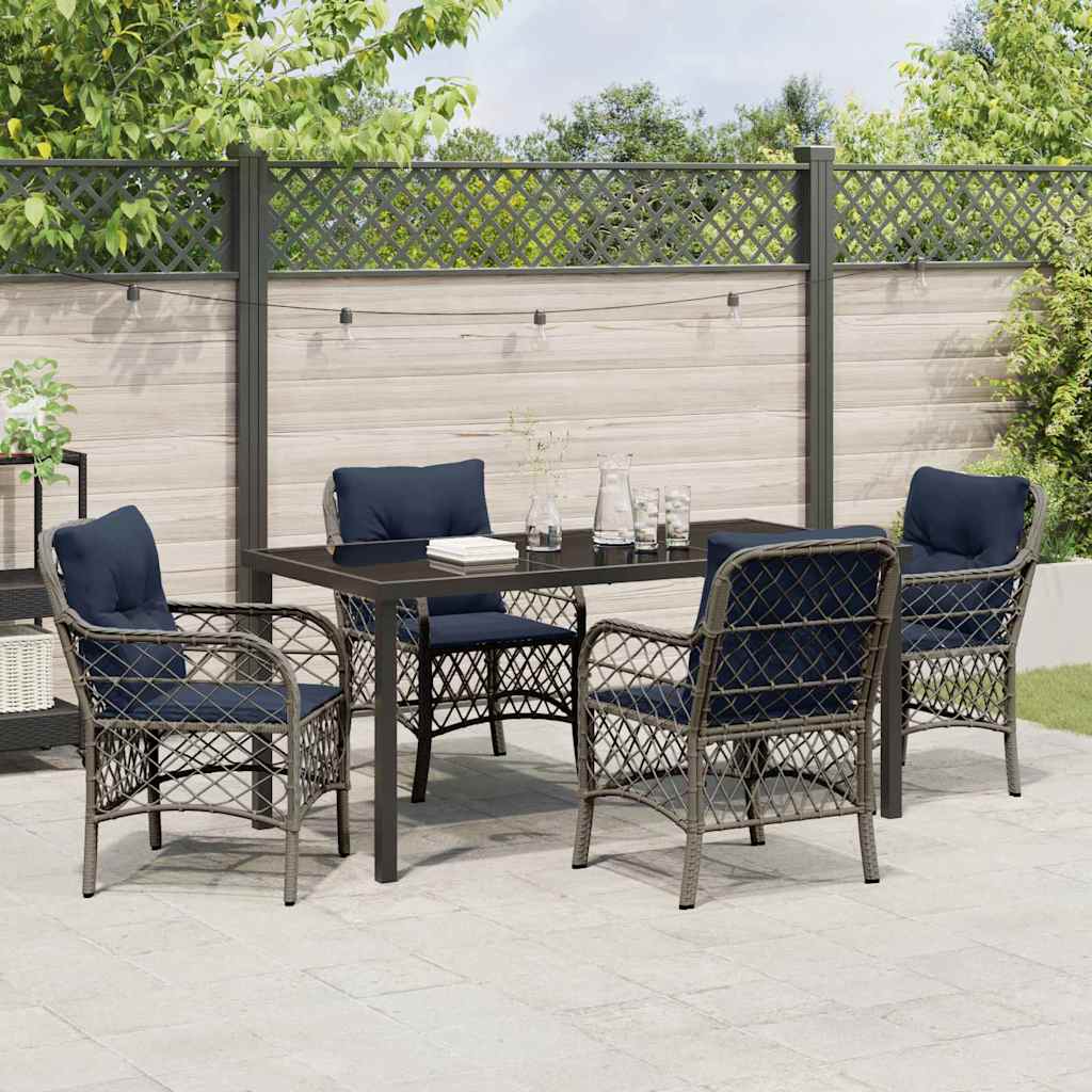 Garden Dining Set with Cushion 5 pcs Grey and Black Rattan