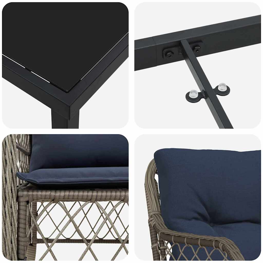 Garden Dining Set with Cushion 7 pcs Grey and Black Rattan