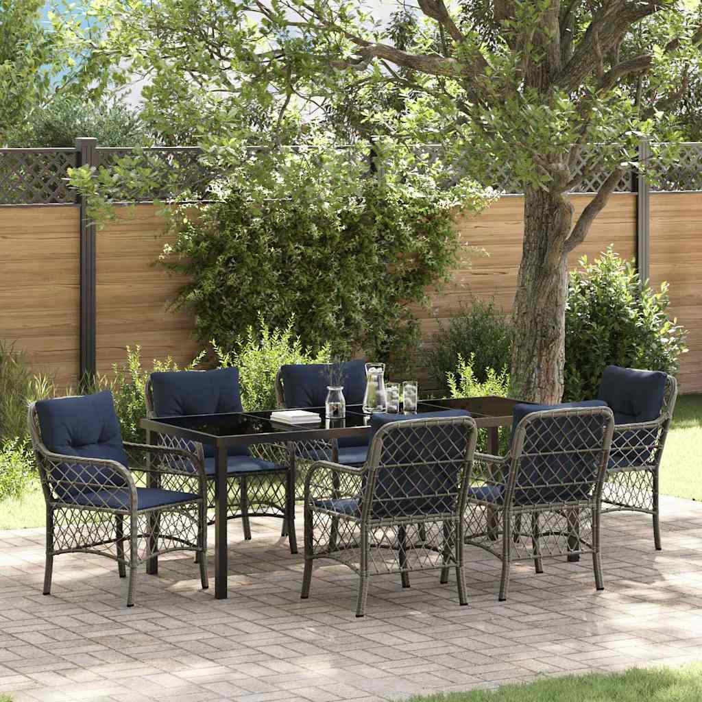 Garden Dining Set with Cushion 7 pcs Grey and Black Rattan