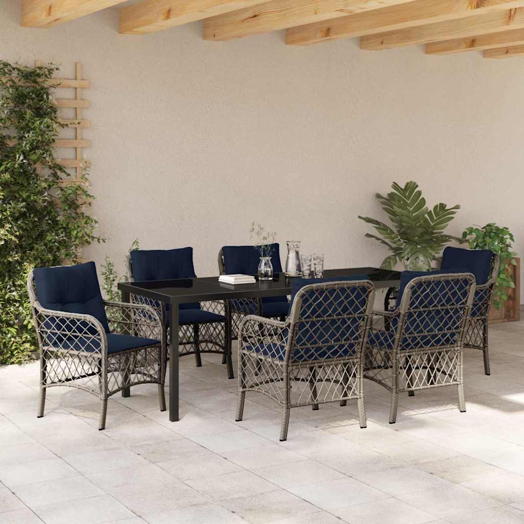 Garden Dining Set with Cushion 7 pcs Grey and Black Rattan