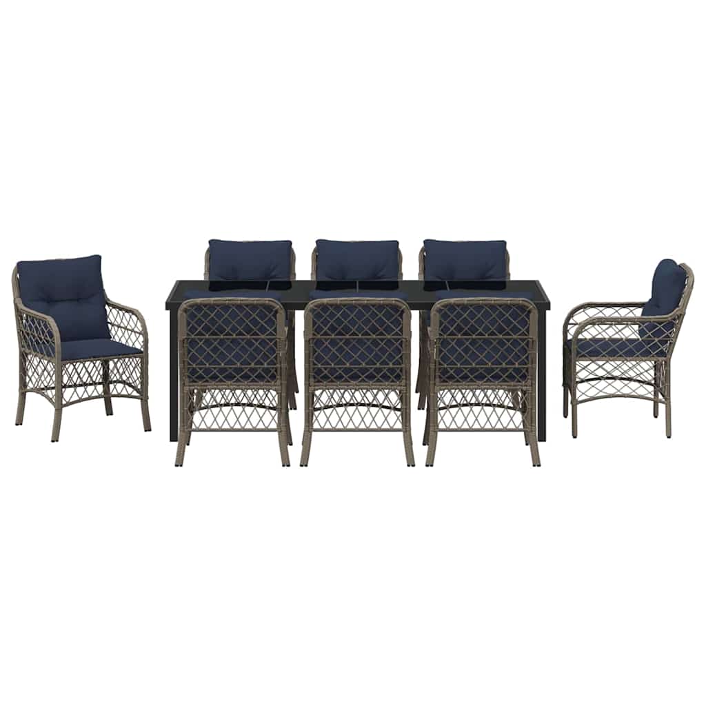 Garden Dining Set with Cushion 9 pcs Grey and Black Rattan