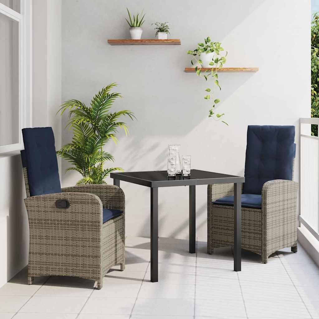 Garden Dining Set 3 pcs Grey Poly Rattan