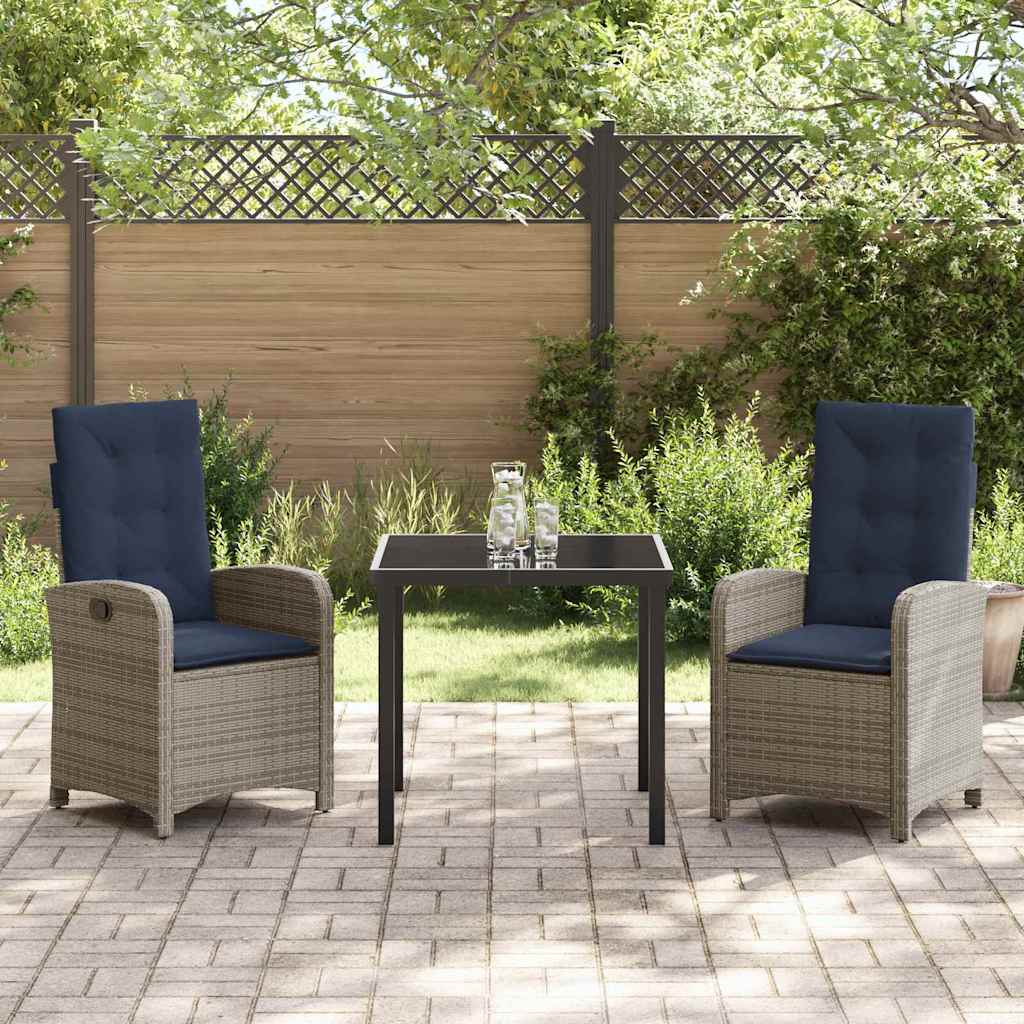 Garden Dining Set 3 pcs Grey Poly Rattan