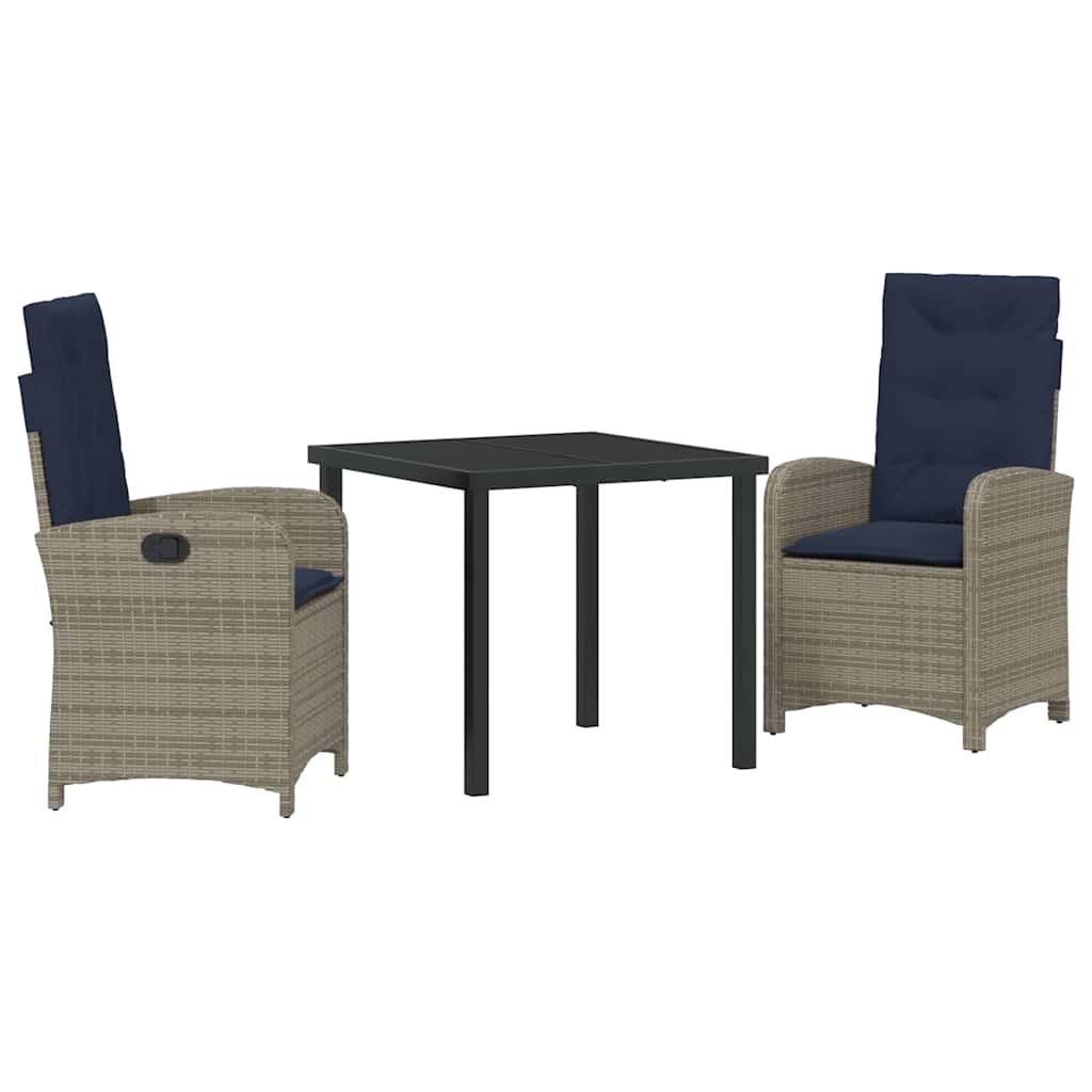 Garden Dining Set 3 pcs Grey Poly Rattan