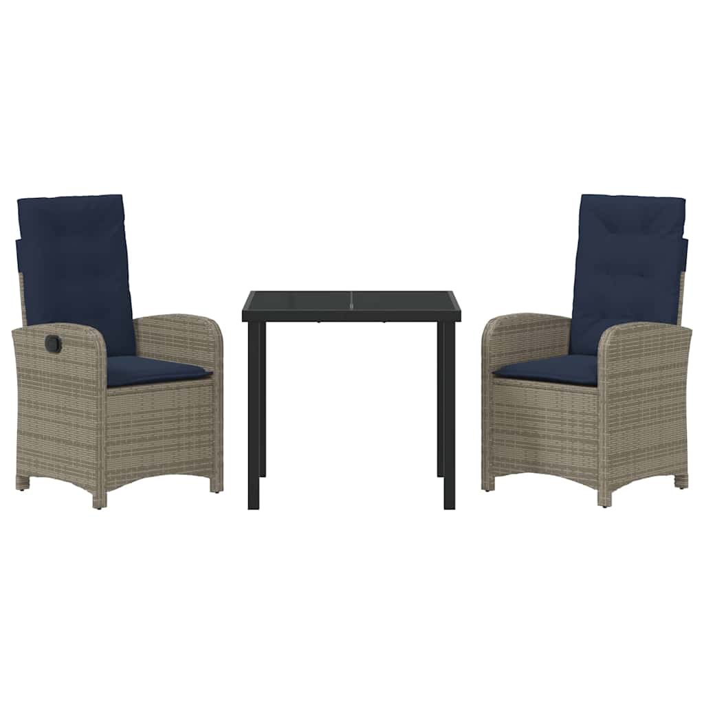 Garden Dining Set 3 pcs Grey Poly Rattan