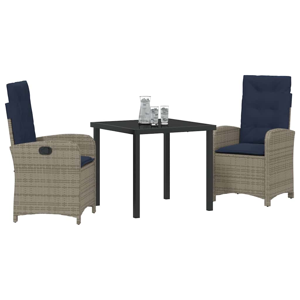 Garden Dining Set 3 pcs Grey Poly Rattan