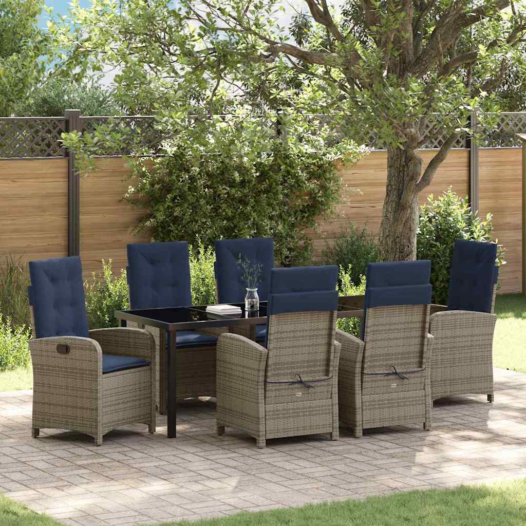 Garden Dining Set with Cushion 7 pcs Grey Poly Rattan
