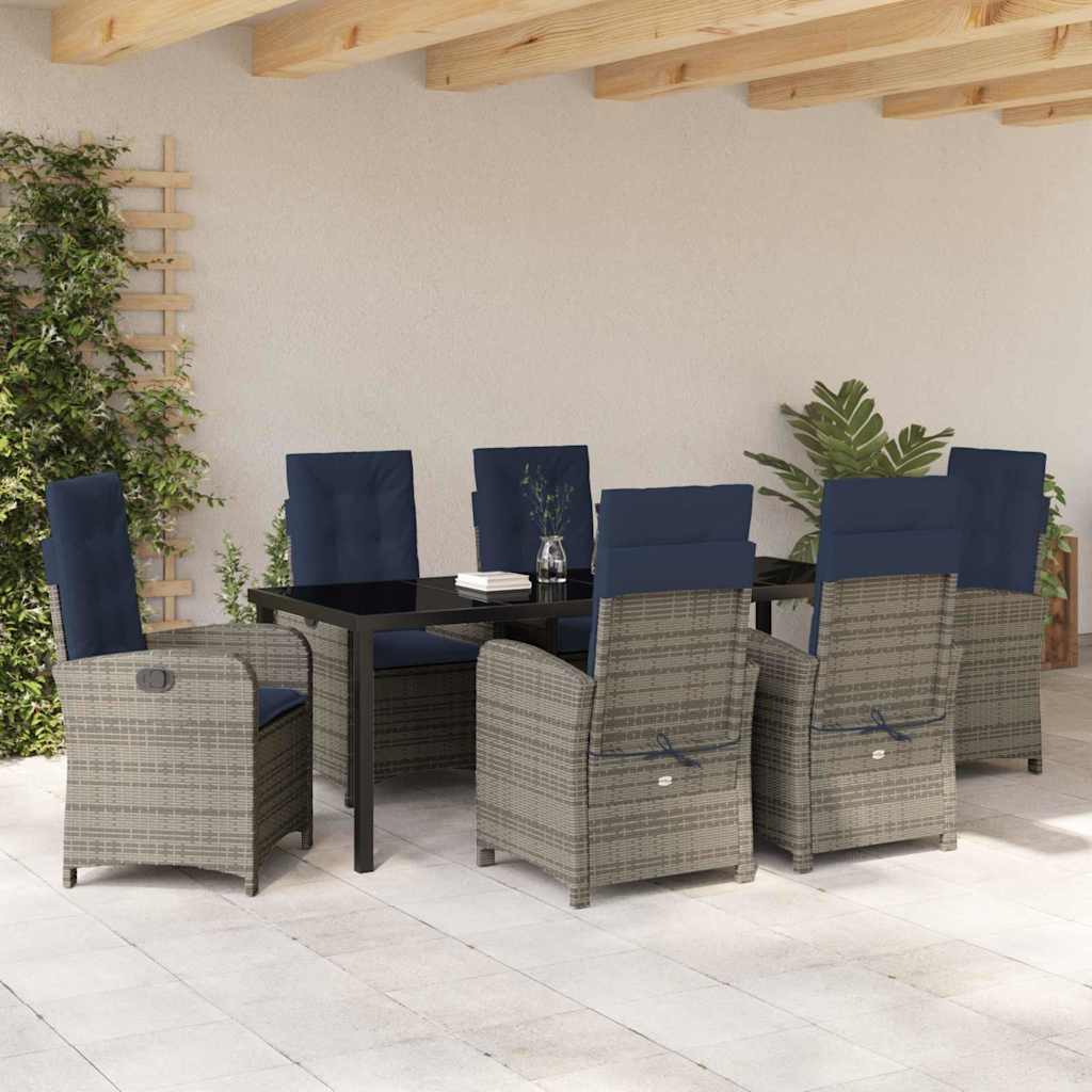 Garden Dining Set with Cushion 7 pcs Grey Poly Rattan