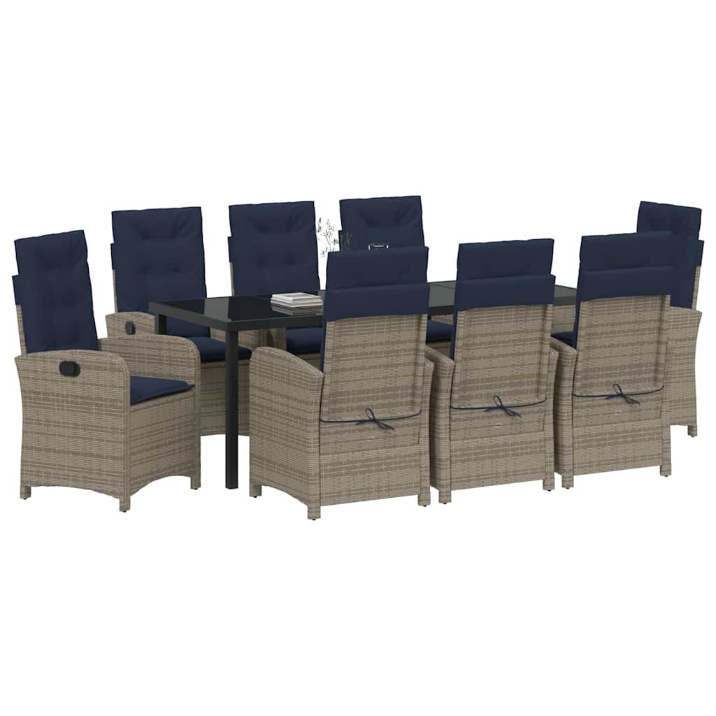 Garden Dining Set with Cushion 9 pcs Grey Poly Rattan