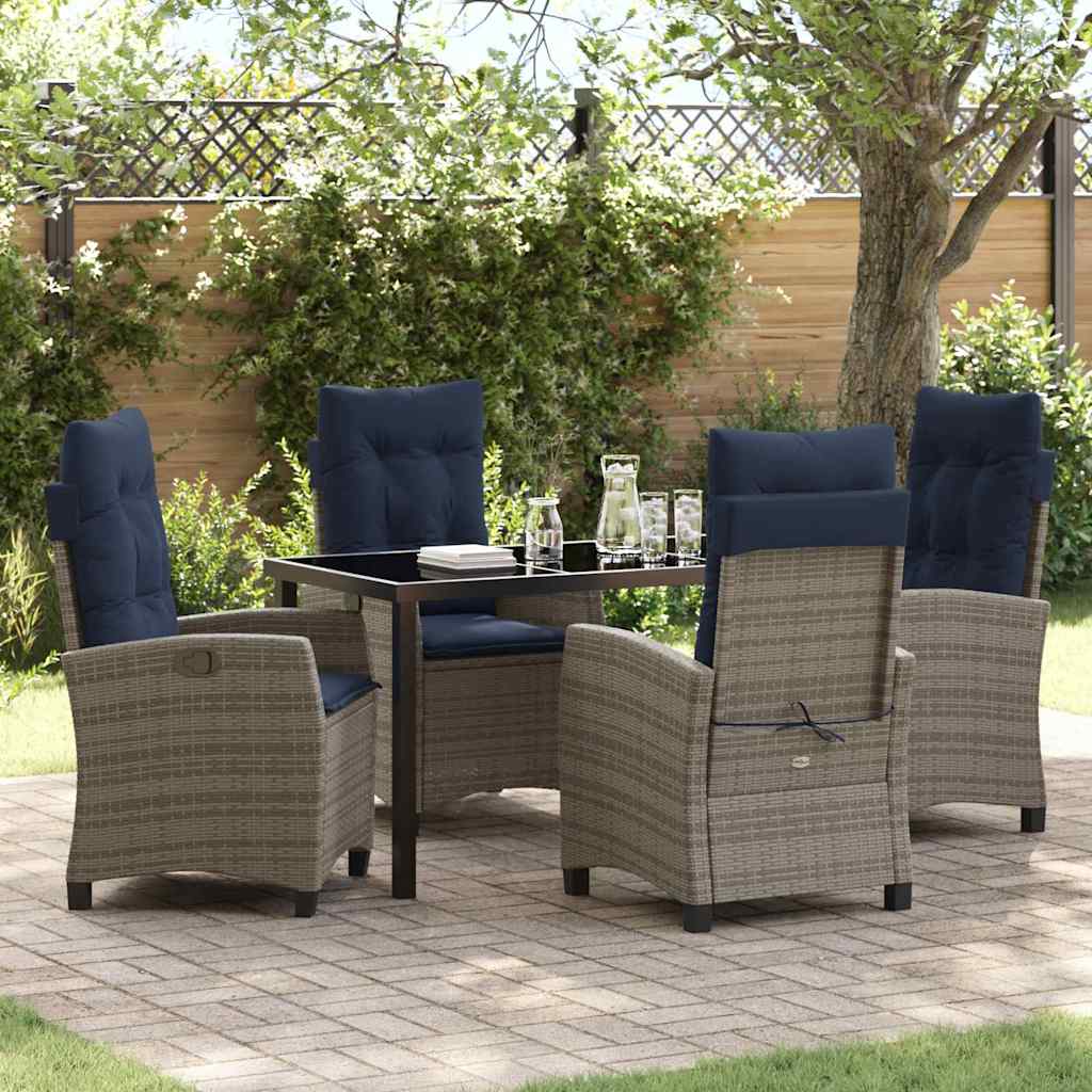 Garden Dining Set with Cushion 5 pcs Grey Poly Rattan