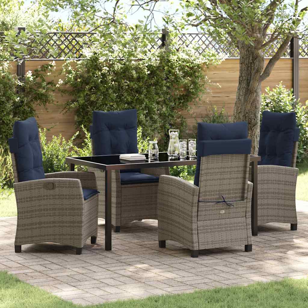 Garden Dining Set with Cushion 5 pcs Grey Poly Rattan