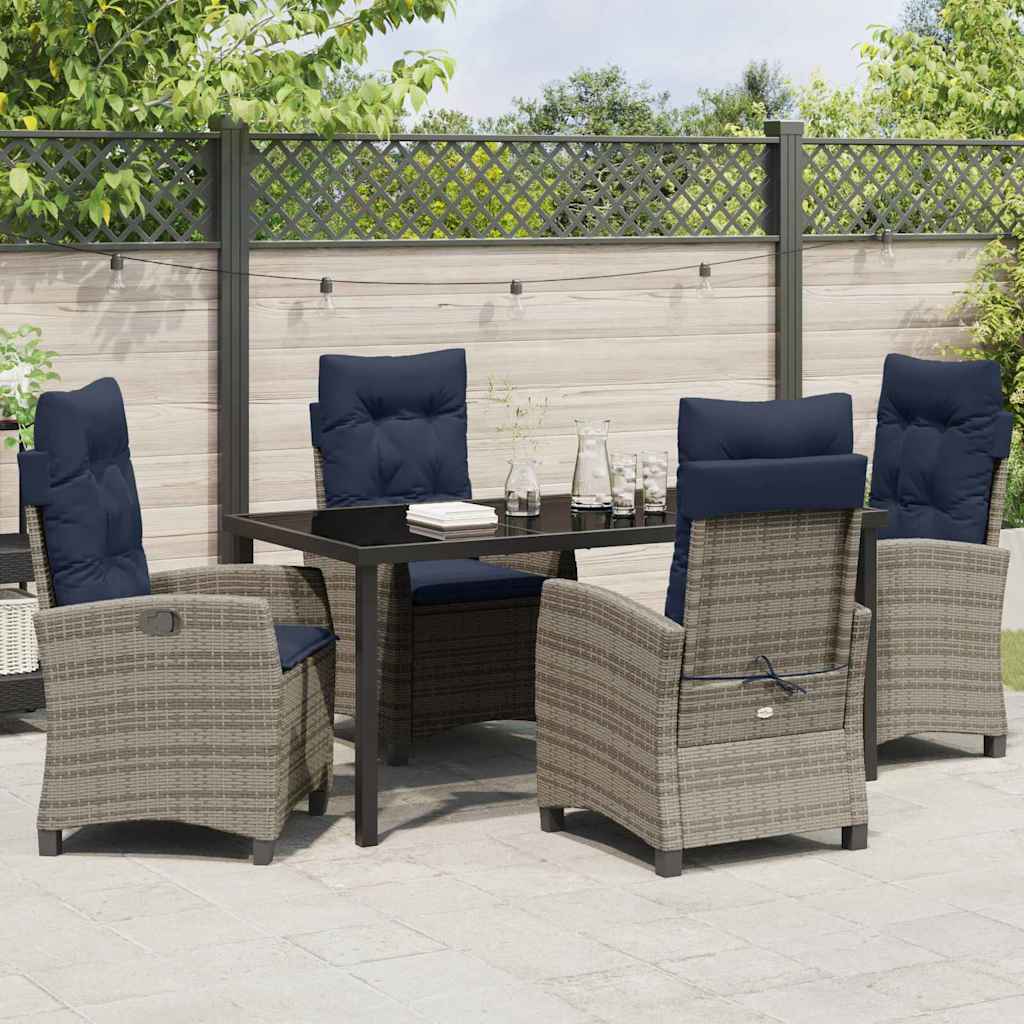 Garden Dining Set with Cushion 5 pcs Grey Poly Rattan