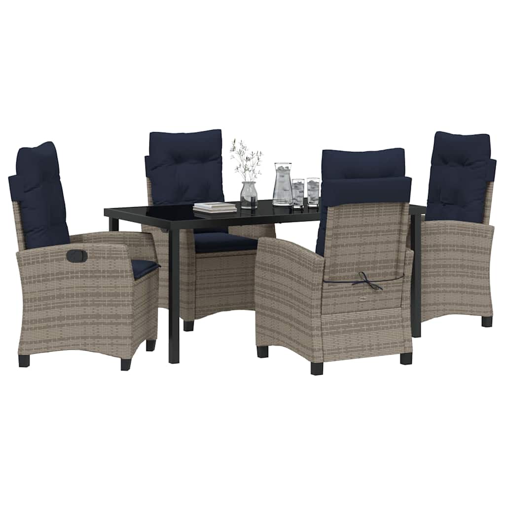 Garden Dining Set with Cushion 5 pcs Grey Poly Rattan