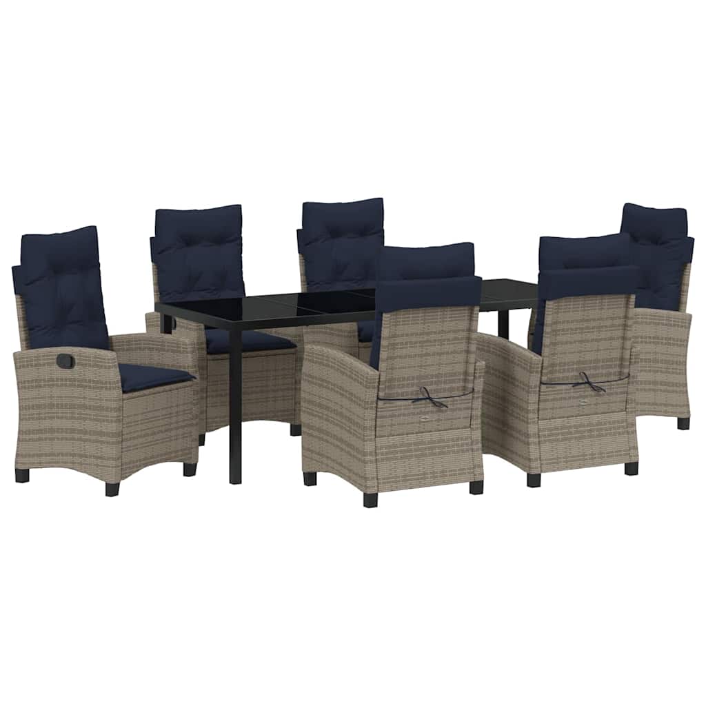Garden Dining Set with Cushion 7 pcs Grey Poly Rattan