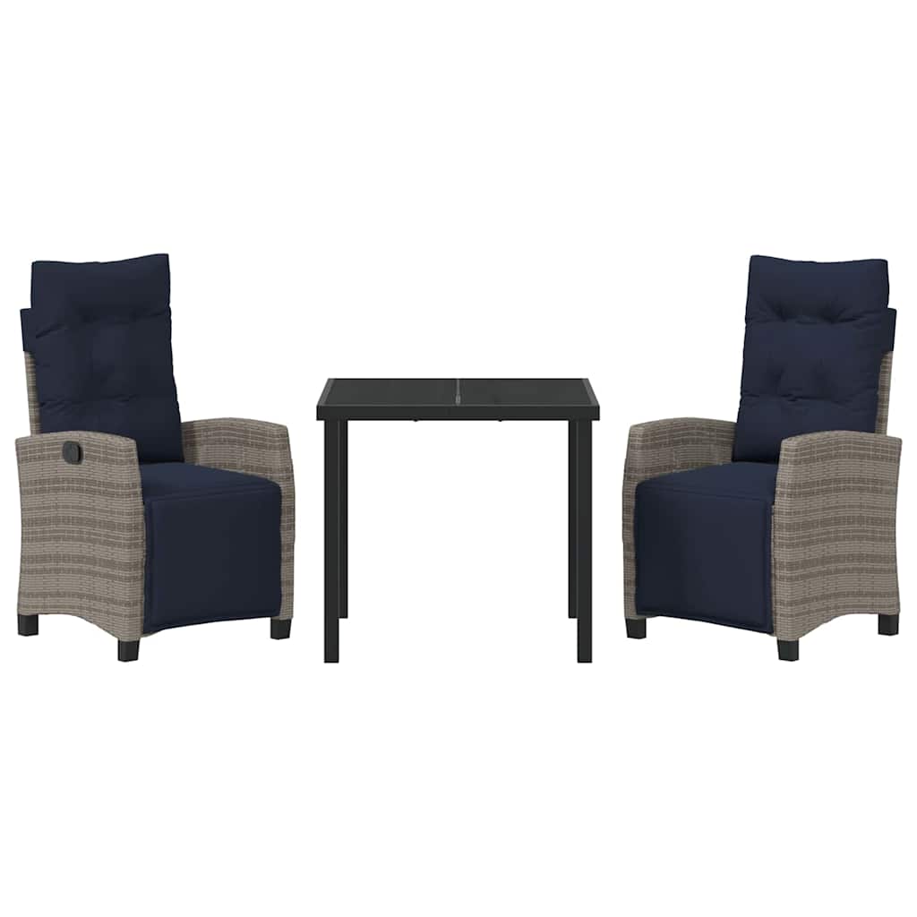 Garden Dining Set with Cushion 3 pcs Grey Poly Rattan