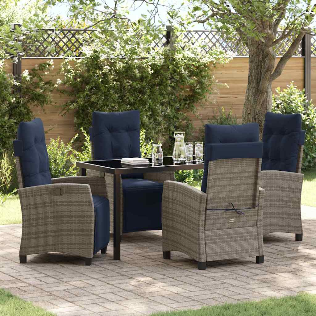 Garden Dining Set with Cushion 5 pcs Grey Poly Rattan