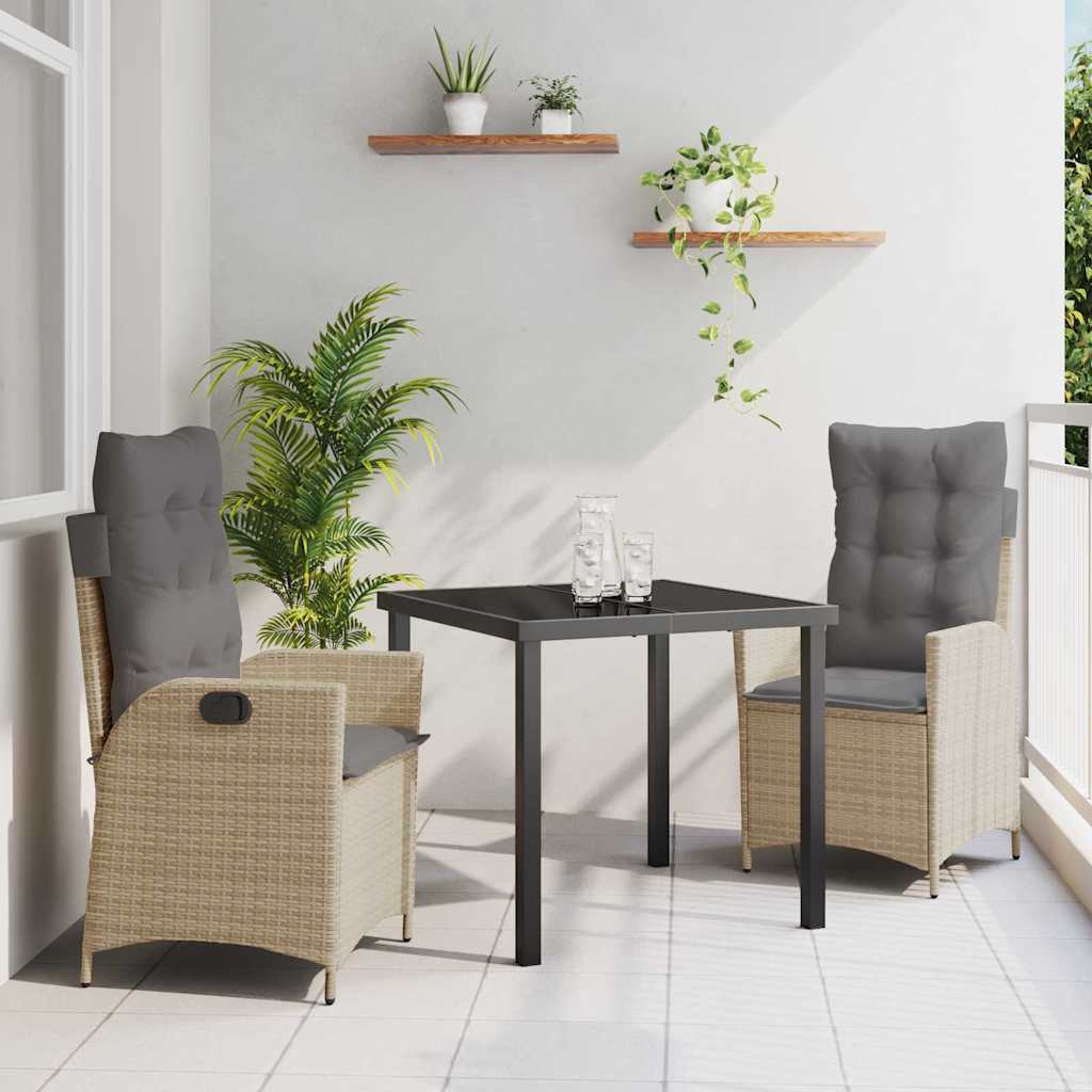 Garden Dining Set 3 pcs Beige Poly Rattan