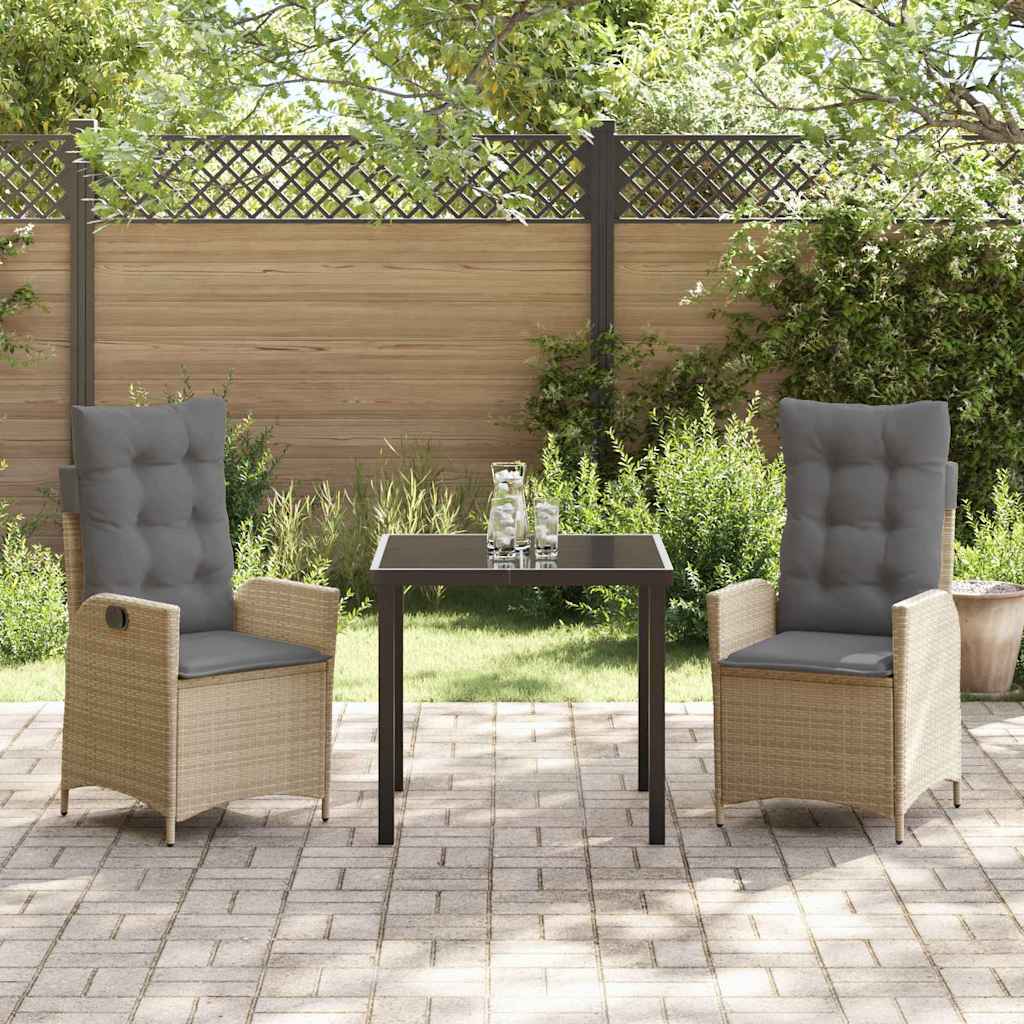 Garden Dining Set 3 pcs Beige Poly Rattan