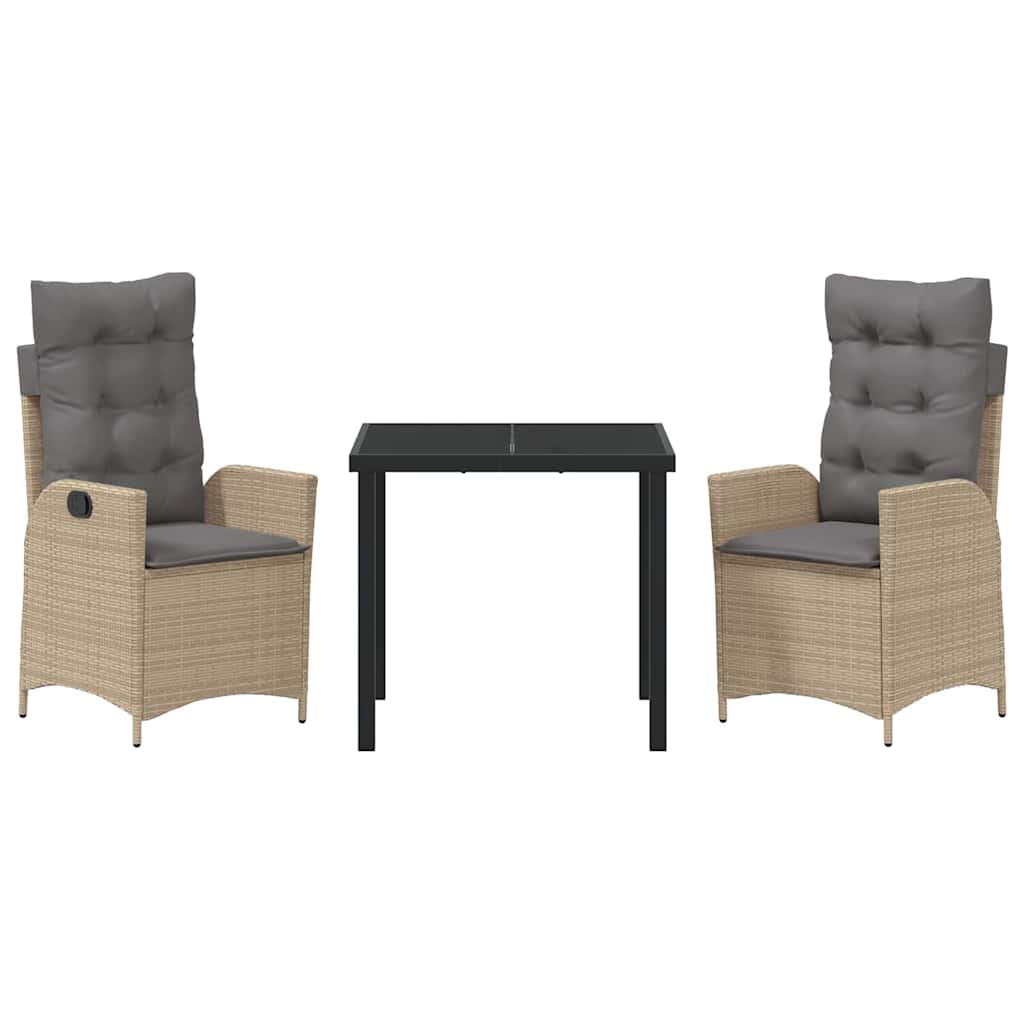 Garden Dining Set 3 pcs Beige Poly Rattan