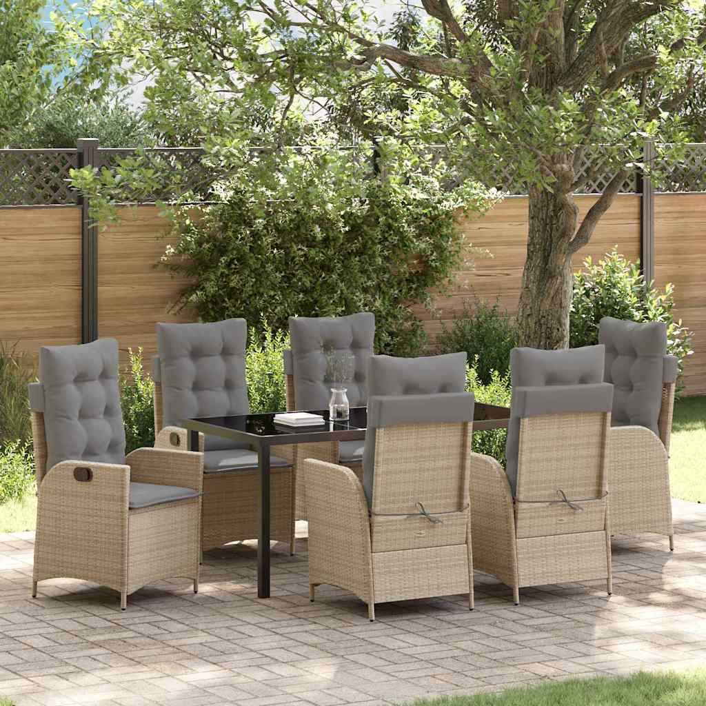 Garden Dining Set 7 pcs Beige Poly Rattan