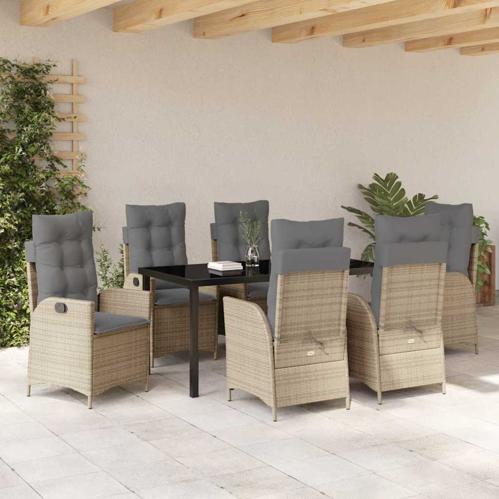 Garden Dining Set 7 pcs Beige Poly Rattan