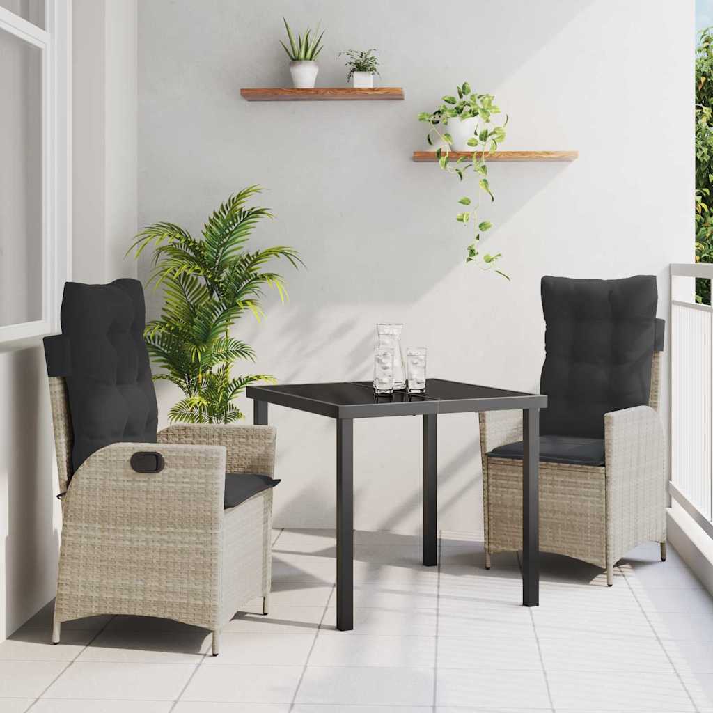 Garden Dining Set 3 pcs Light Grey Poly Rattan