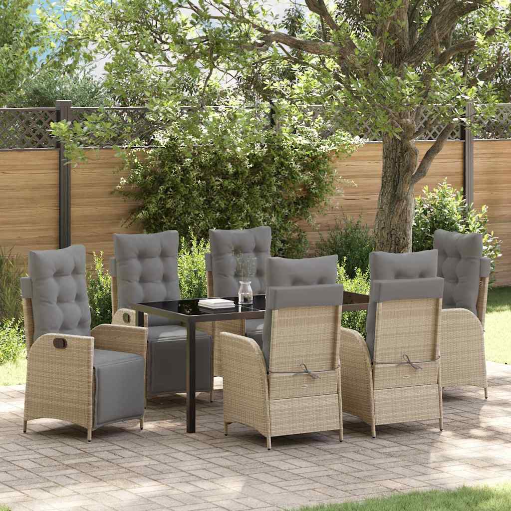 Garden Dining Set 7 pcs Beige Poly rattan