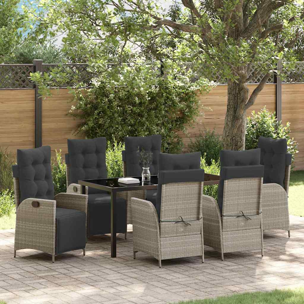 Garden Dining Set 7 pcs Light grey Poly rattan