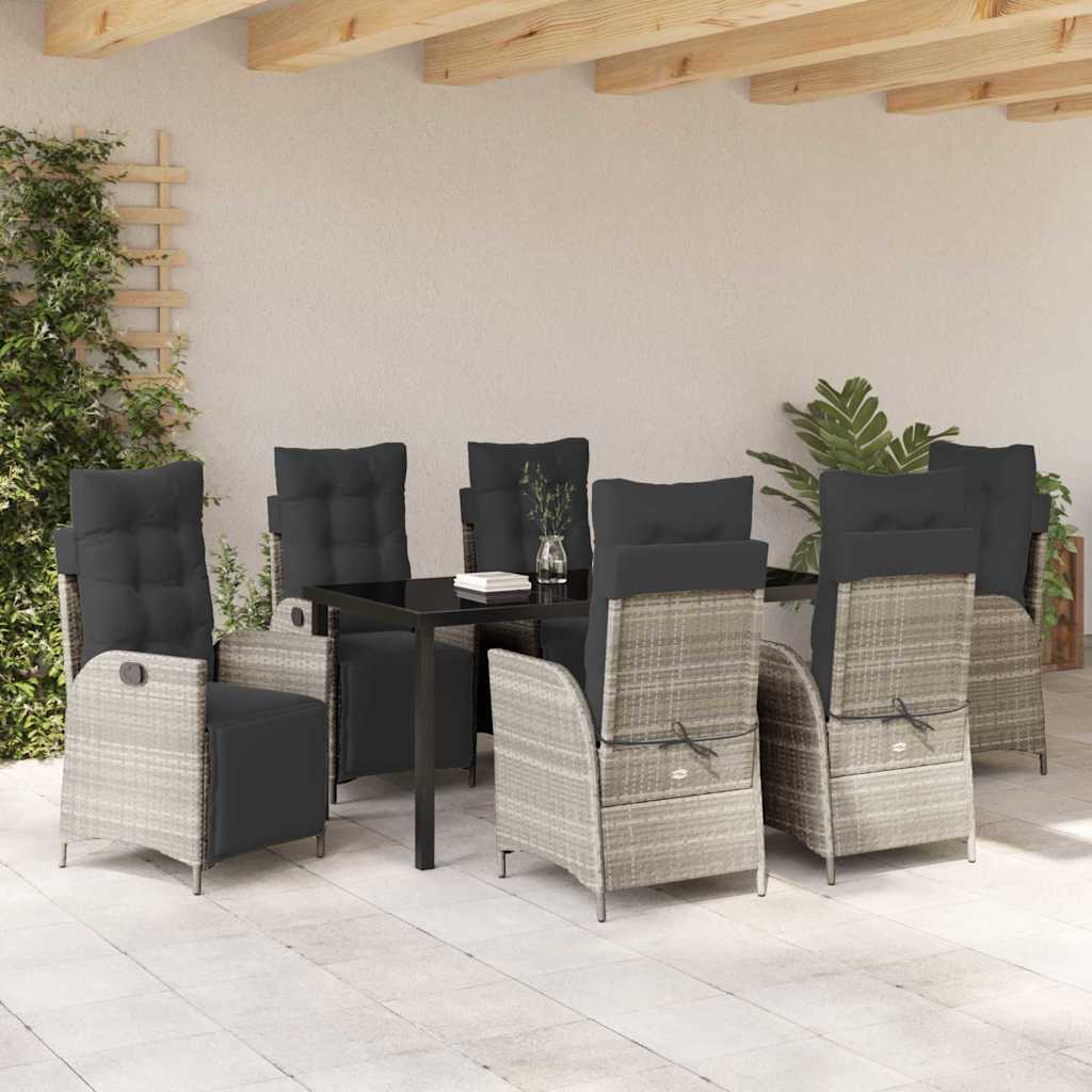 Garden Dining Set 7 pcs Light grey Poly rattan
