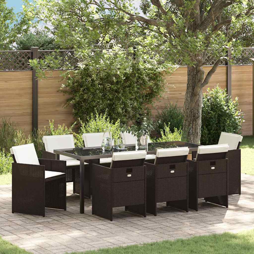 Garden Dining Set 9 pcs Brown Poly Rattan