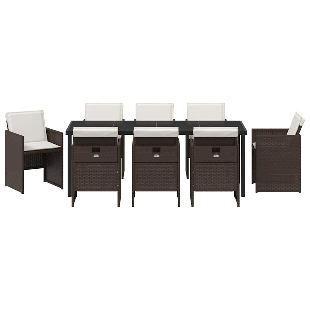 Garden Dining Set 9 pcs Brown Poly Rattan