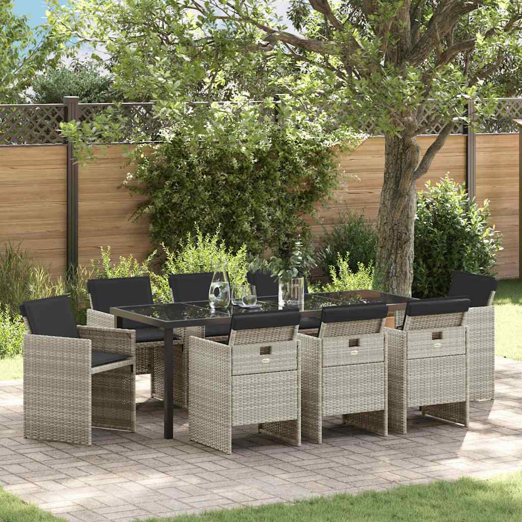 Garden Dining Set 9 pcs Light Grey Poly Rattan