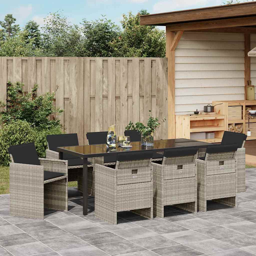 Garden Dining Set 9 pcs Light Grey Poly Rattan