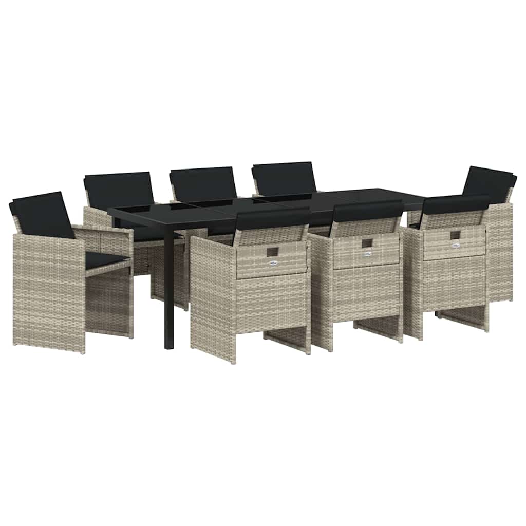Garden Dining Set 9 pcs Light Grey Poly Rattan