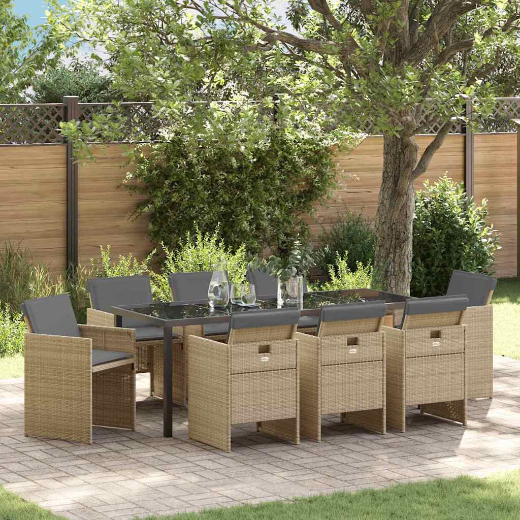 Garden Dining Set 9 pcs Beige Poly Rattan