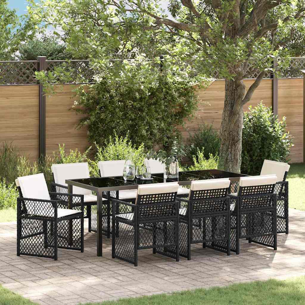Garden Dining Set 9 pcs Black Poly Rattan