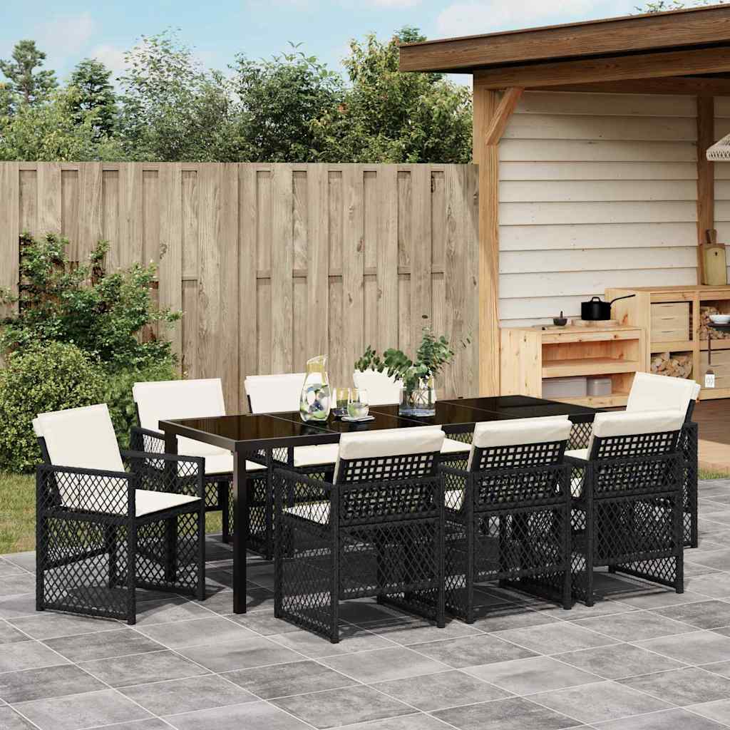 Garden Dining Set 9 pcs Black Poly Rattan
