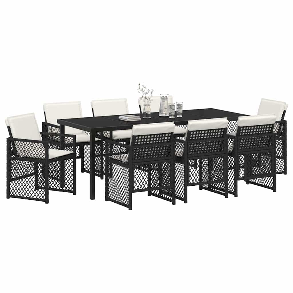 Garden Dining Set 9 pcs Black Poly Rattan