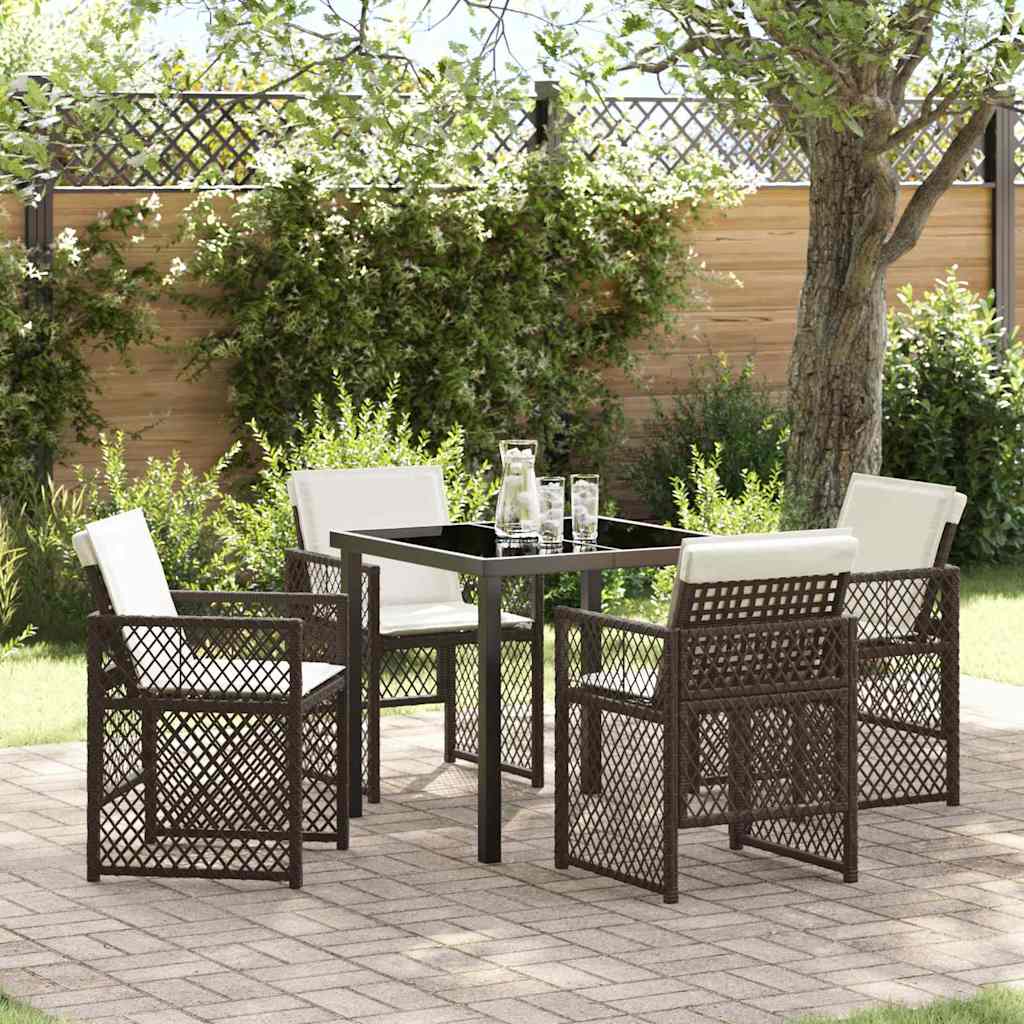 Garden Dining Set 5 pcs Brown Poly Rattan