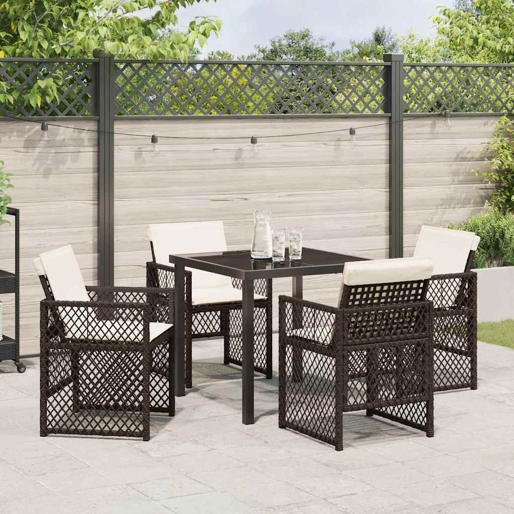 Garden Dining Set 5 pcs Brown Poly Rattan