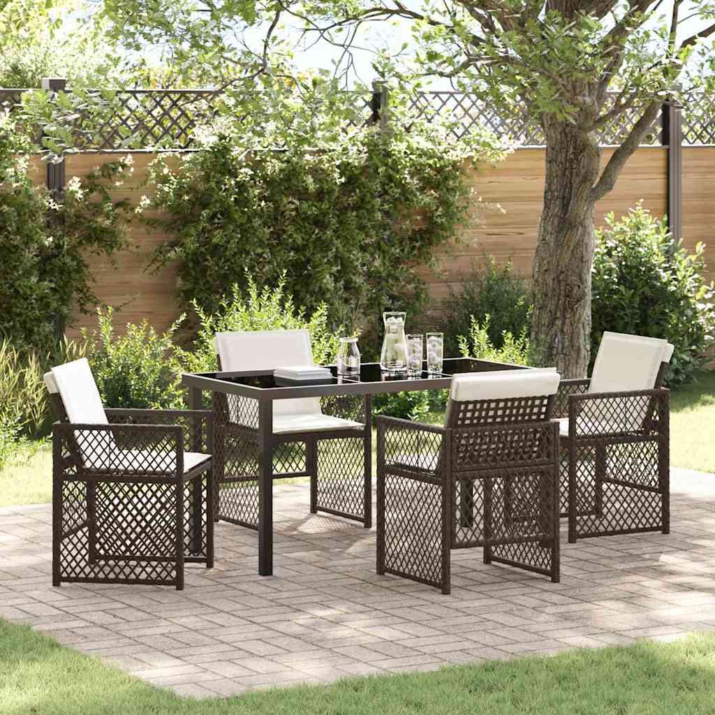 Garden Dining Set 5 pcs Brown Poly Rattan