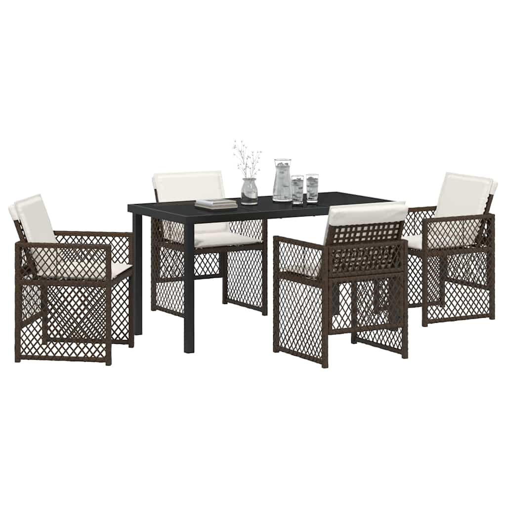 Garden Dining Set 5 pcs Brown Poly Rattan