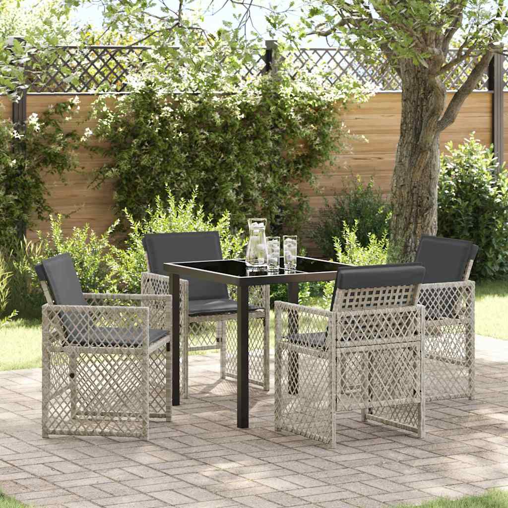 Garden Dining Set 5 pcs Light grey Poly Rattan