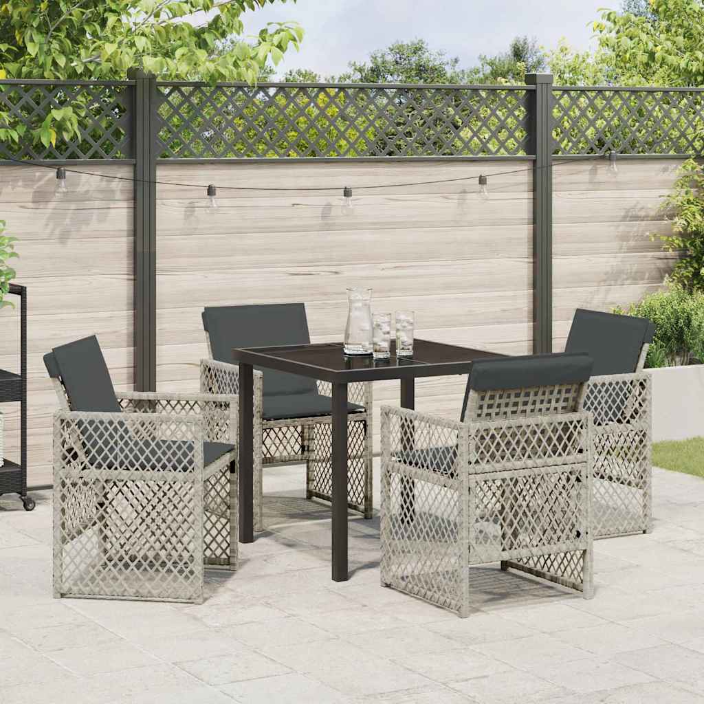 Garden Dining Set 5 pcs Light grey Poly Rattan