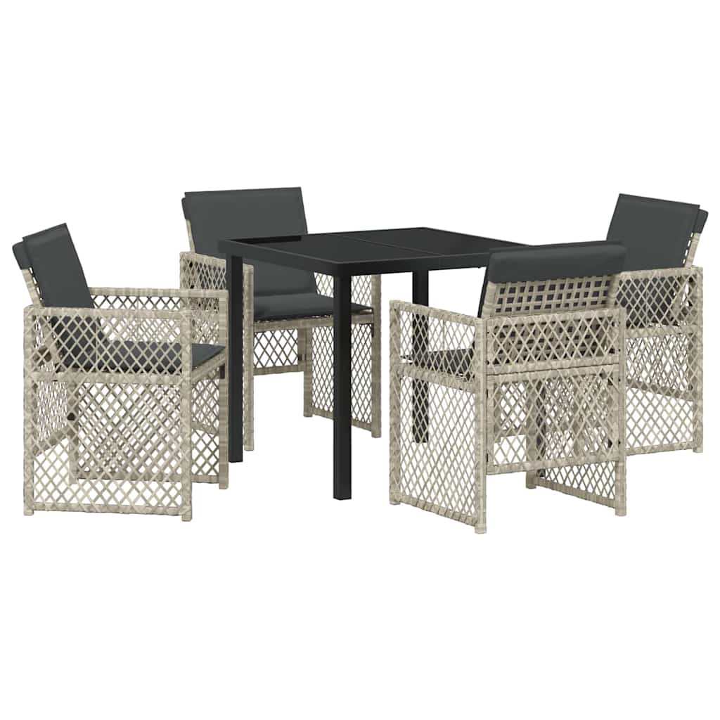 Garden Dining Set 5 pcs Light grey Poly Rattan