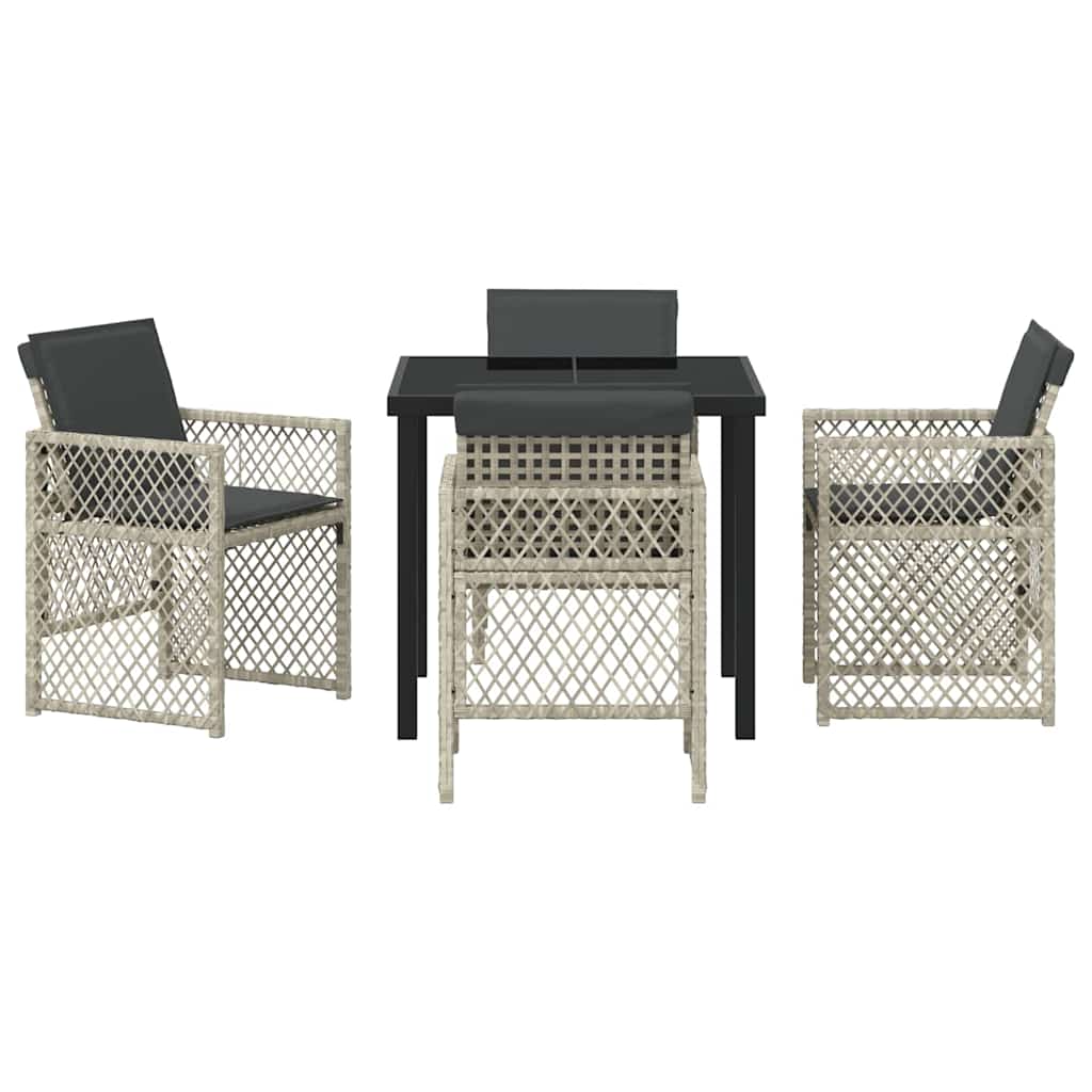 Garden Dining Set 5 pcs Light grey Poly Rattan