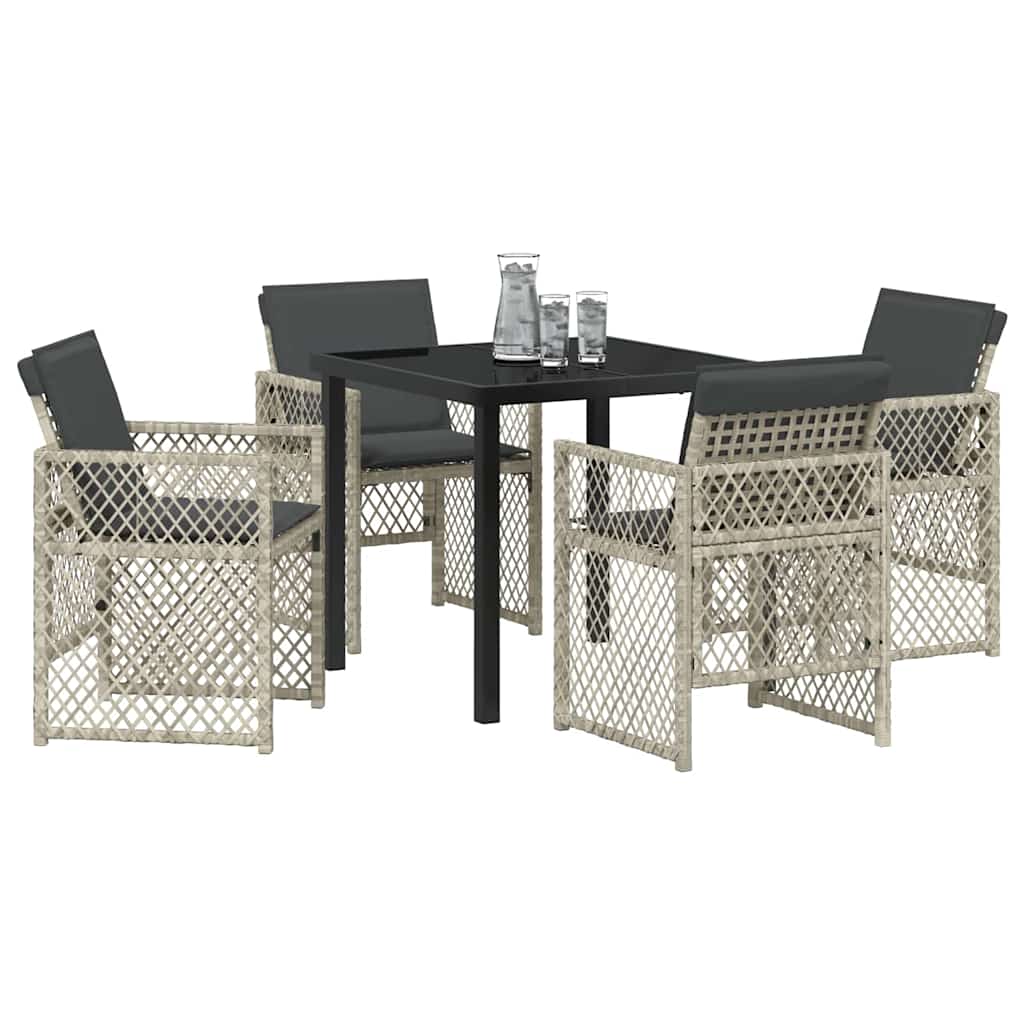 Garden Dining Set 5 pcs Light grey Poly Rattan
