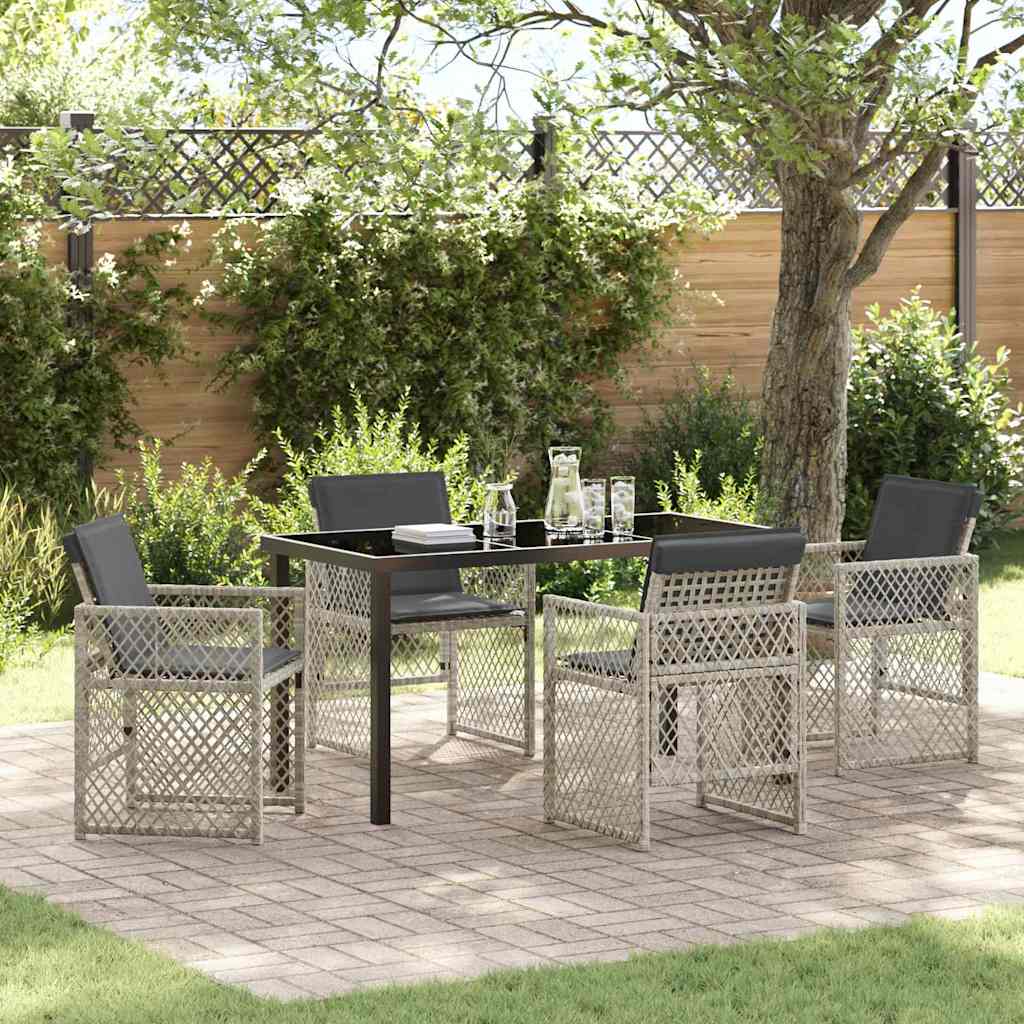 Garden Dining Set 5 pcs Light grey Poly Rattan